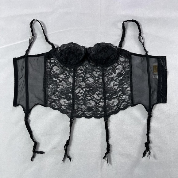 Victoria's Secret Other - Vintage Victoria's Secret Bustier Women 36B Black Lace Overbust Garter Corset